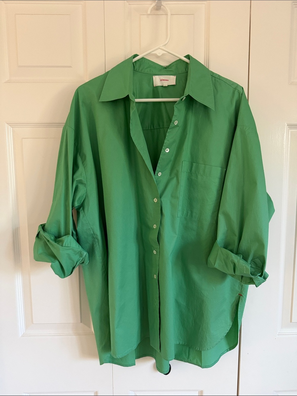 XiRENA Bright Green Casual Button-Down Shirt